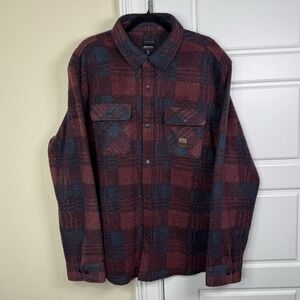 Brixton Bowery Flannel Shirt Men's X-Large Burgundy Plaid Snap Button Relaxed